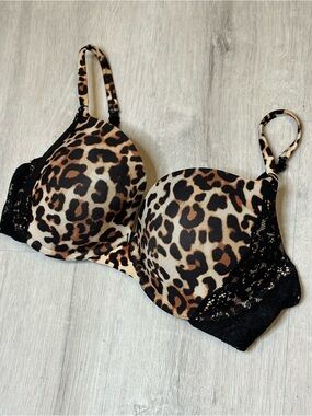Secret Treasures Leopard Print Lace Push-Up Bra - Brown/Black